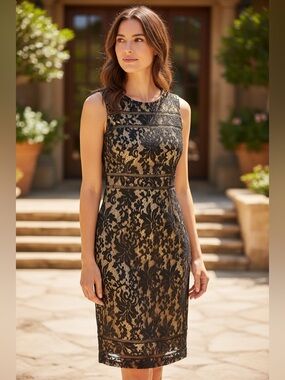Tadashi Shoji navy lace sleeveless cocktail dress